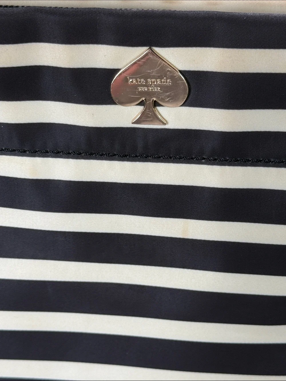 Kate Spade Striped Nylon Crossbody Bag Black White Nautical Flatiron Cammy‎